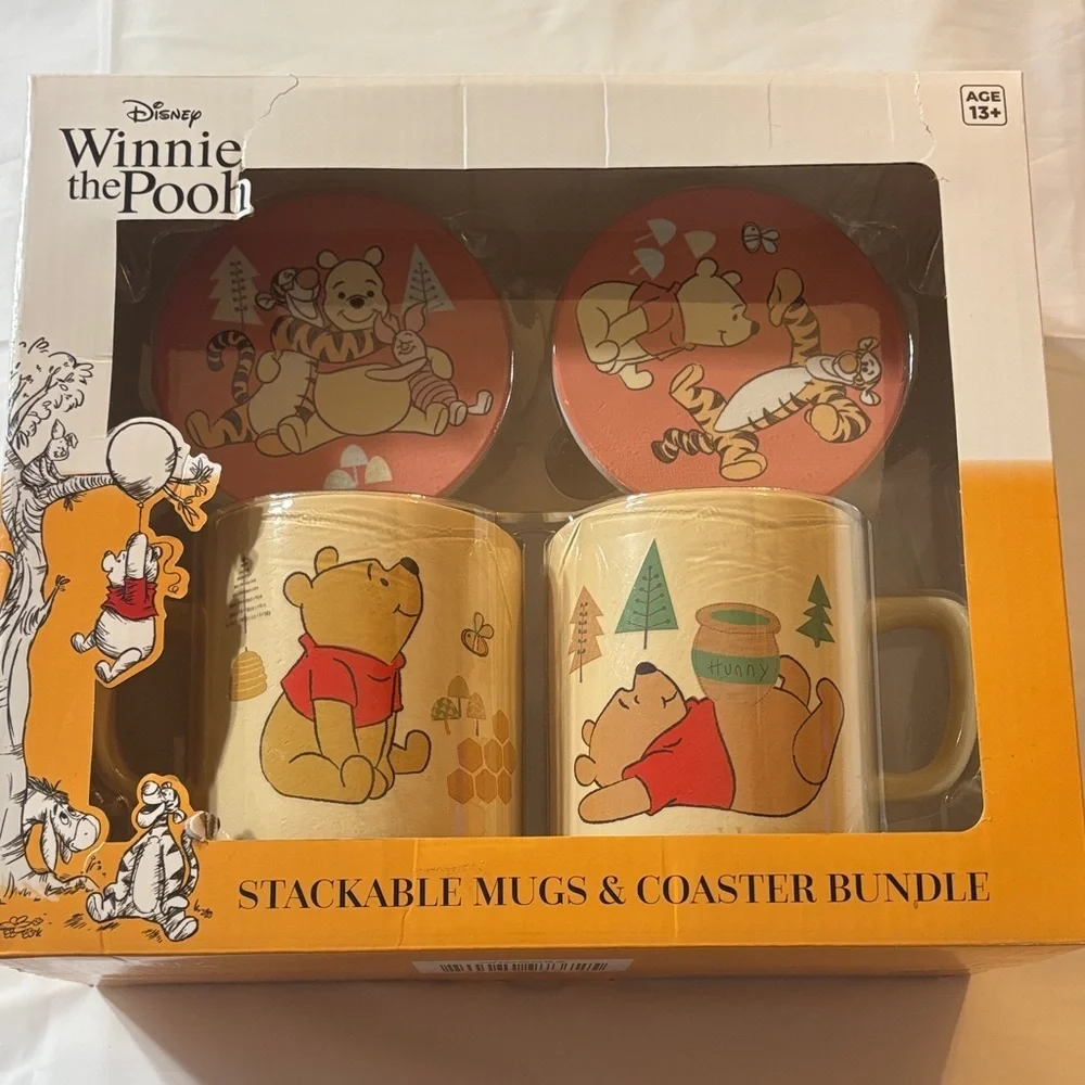 Disney Winnie the Pooh Stackable Mugs & Coaster Set